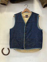 Load image into Gallery viewer, 1970s Sears Roebucks Denim Shearling Vest
