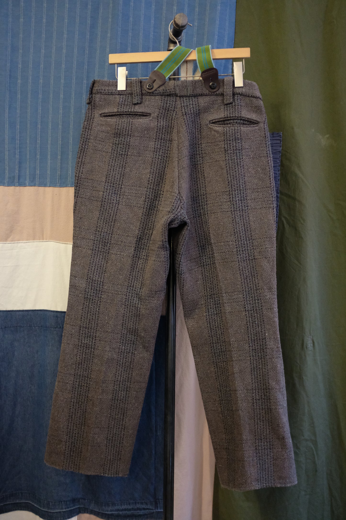 1940s Wool Plaid Trousers with Suspenders - Size 32