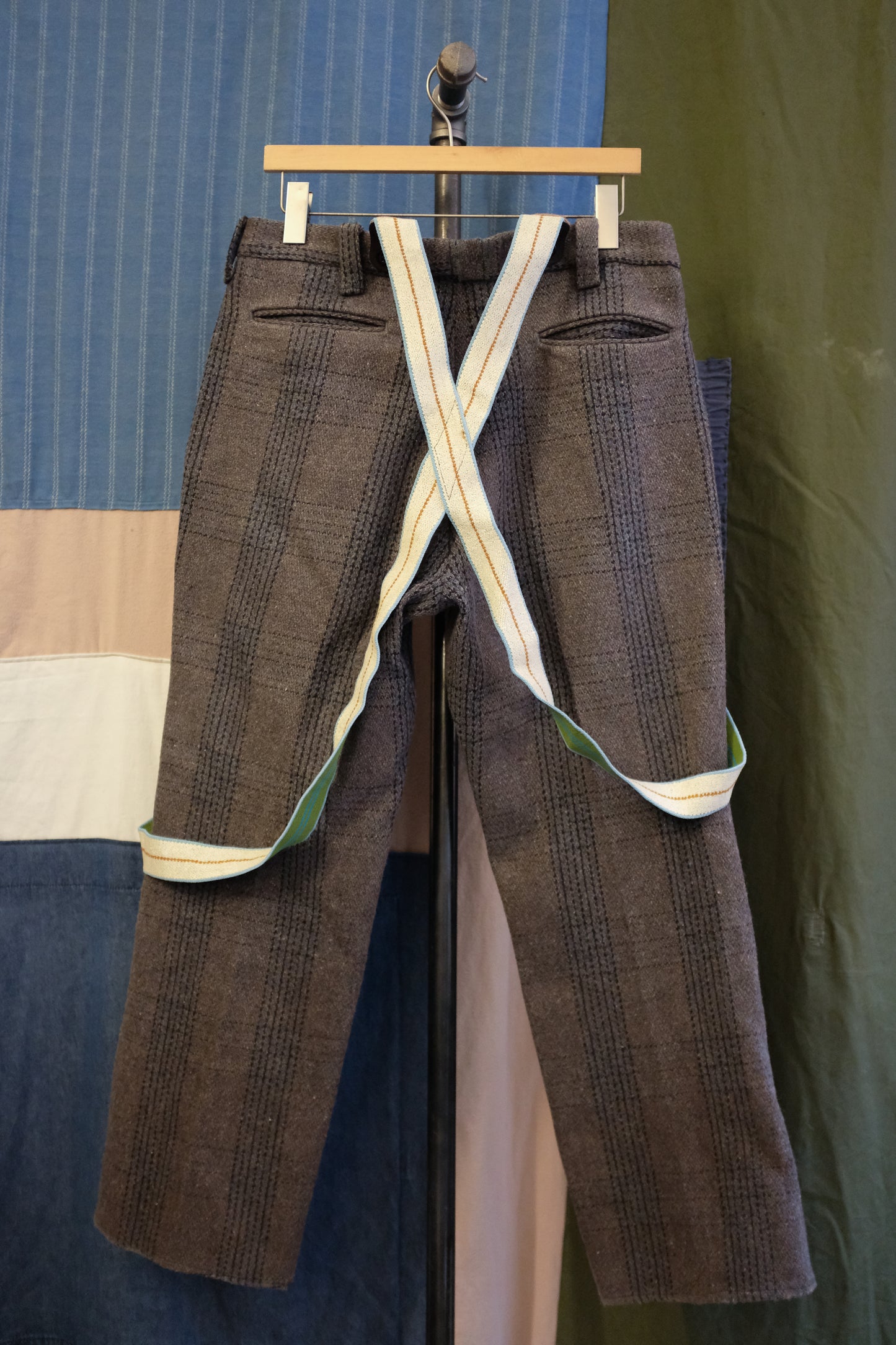 1940s Wool Plaid Trousers with Suspenders - Size 32