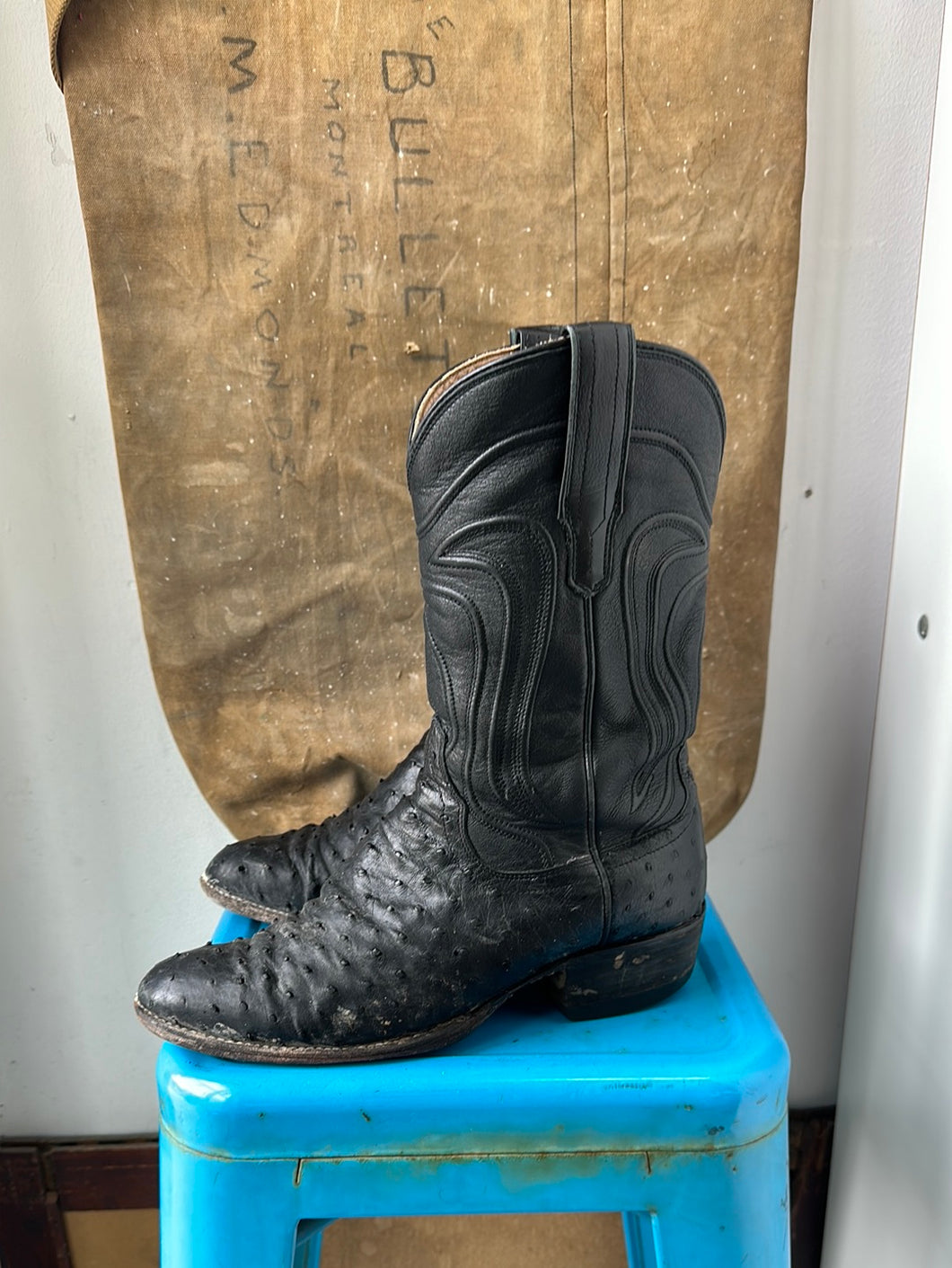 Tecovas Ostrich Cowboy Boots - Black - Size 9.5 M 11 W