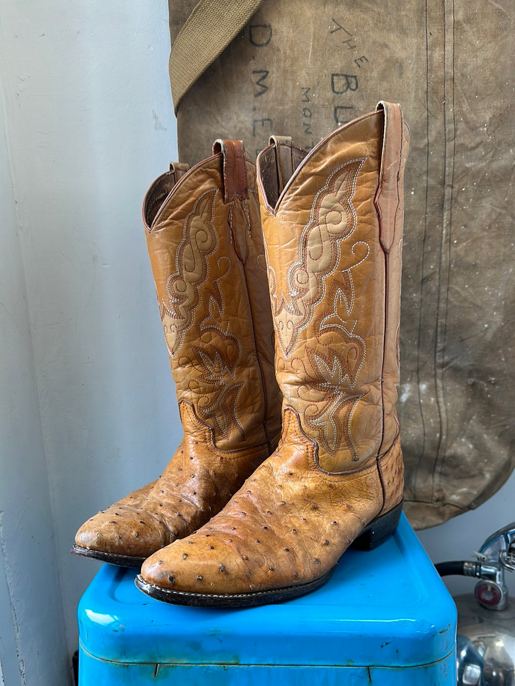 McClintock Ostrich Cowboy Boots - Camel - Size 10.5 M 12 W