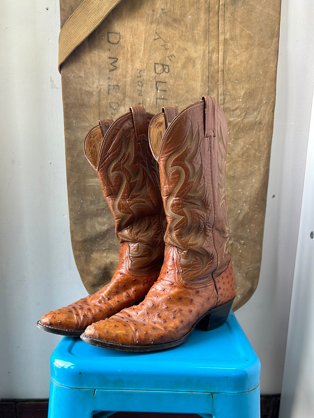 Nocona Ostrich Cowboy Boots - Camel - Size 9/10 M