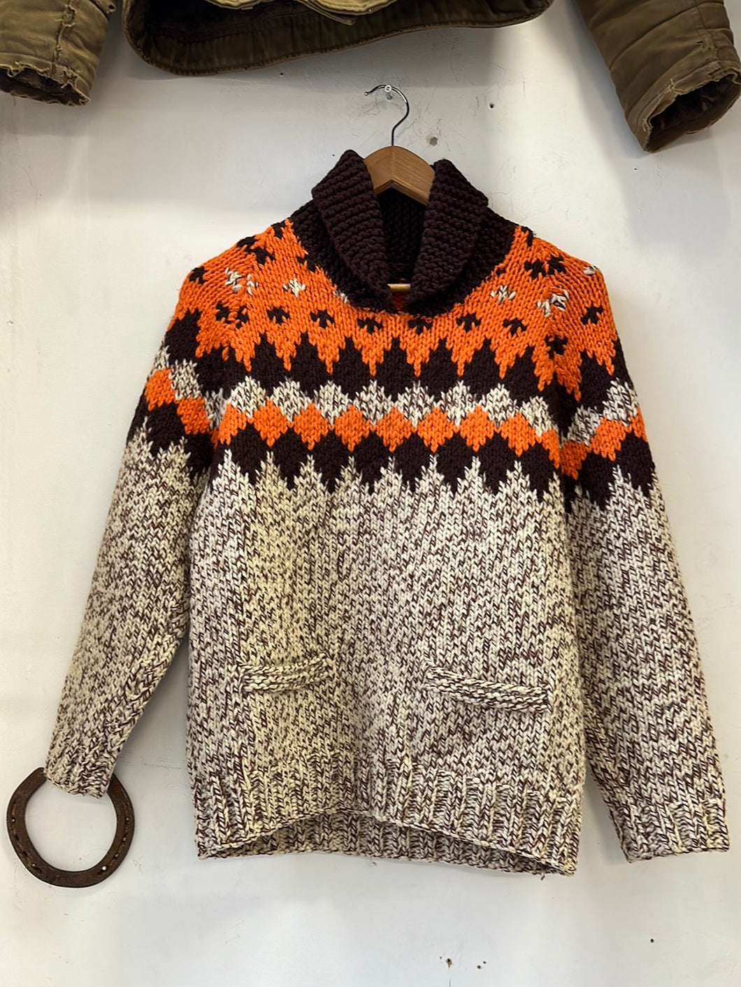 1960s/'70s Orange & Brown Cowichan Pullover