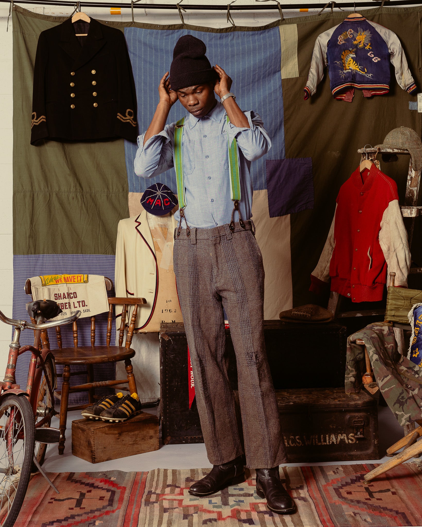 1940s Wool Plaid Trousers with Suspenders - Size 32