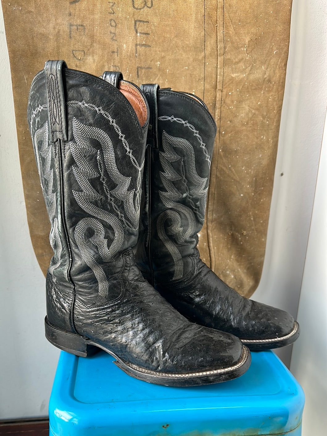 Dan Post Ostrich Cowboy Boots - Tall Black - Size 8 M