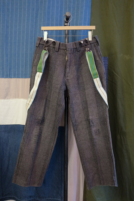 1940s Wool Plaid Trousers with Suspenders - Size 32