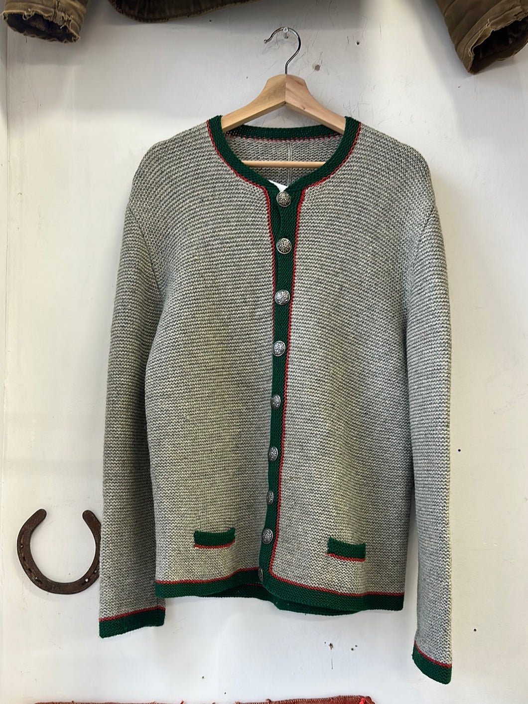 1970s Green and Red Trim Cardigan