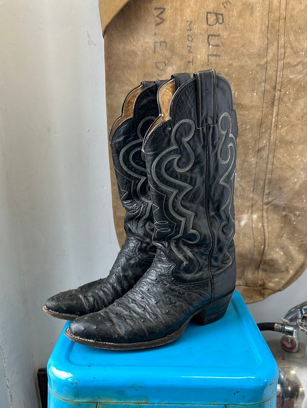 Ostrich Cowboy Boots - Black - Size 7.5 M 9 W