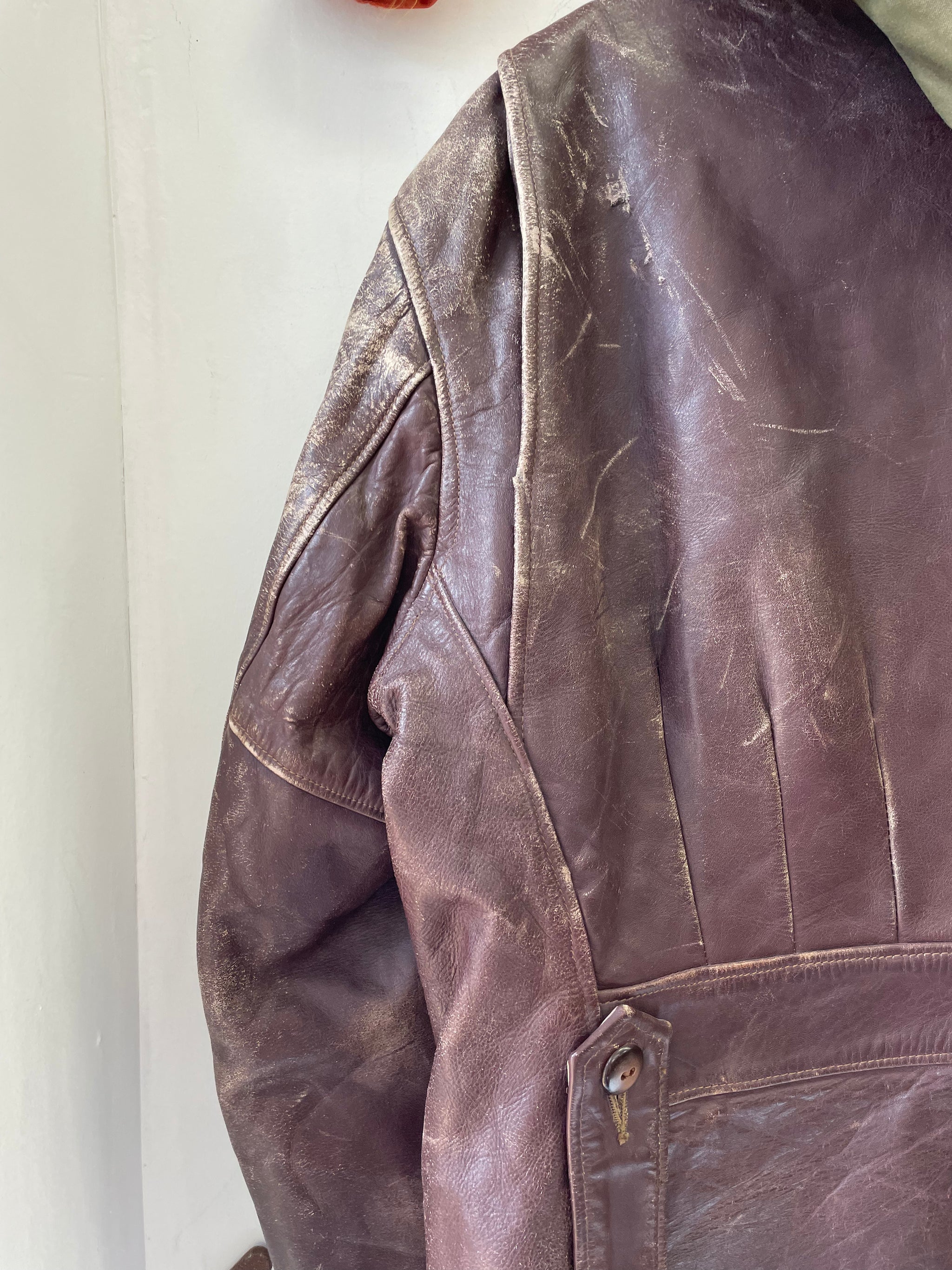 1950s Grais Leather Jacket w B 9 Hood Coffee and Clothing