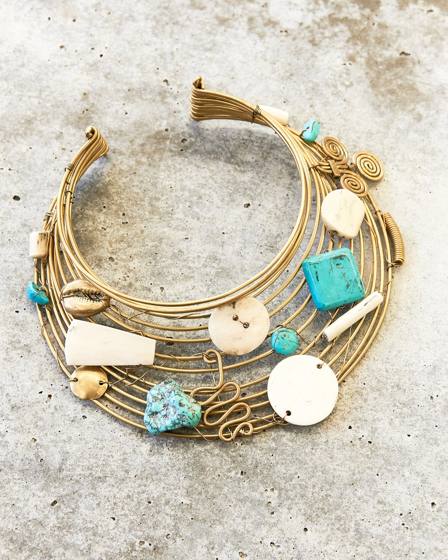 Hazina Brass, Bone and Turquoise Choker