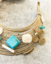 Load image into Gallery viewer, Hazina Brass, Bone and Turquoise Choker
