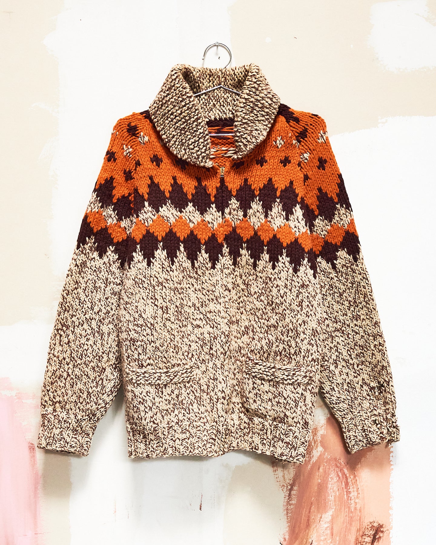 1960s/70s Orange & Brown Curling Sweater