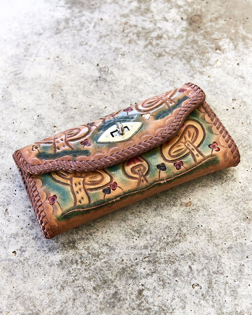 Tooled Mushroom Leather Wallet