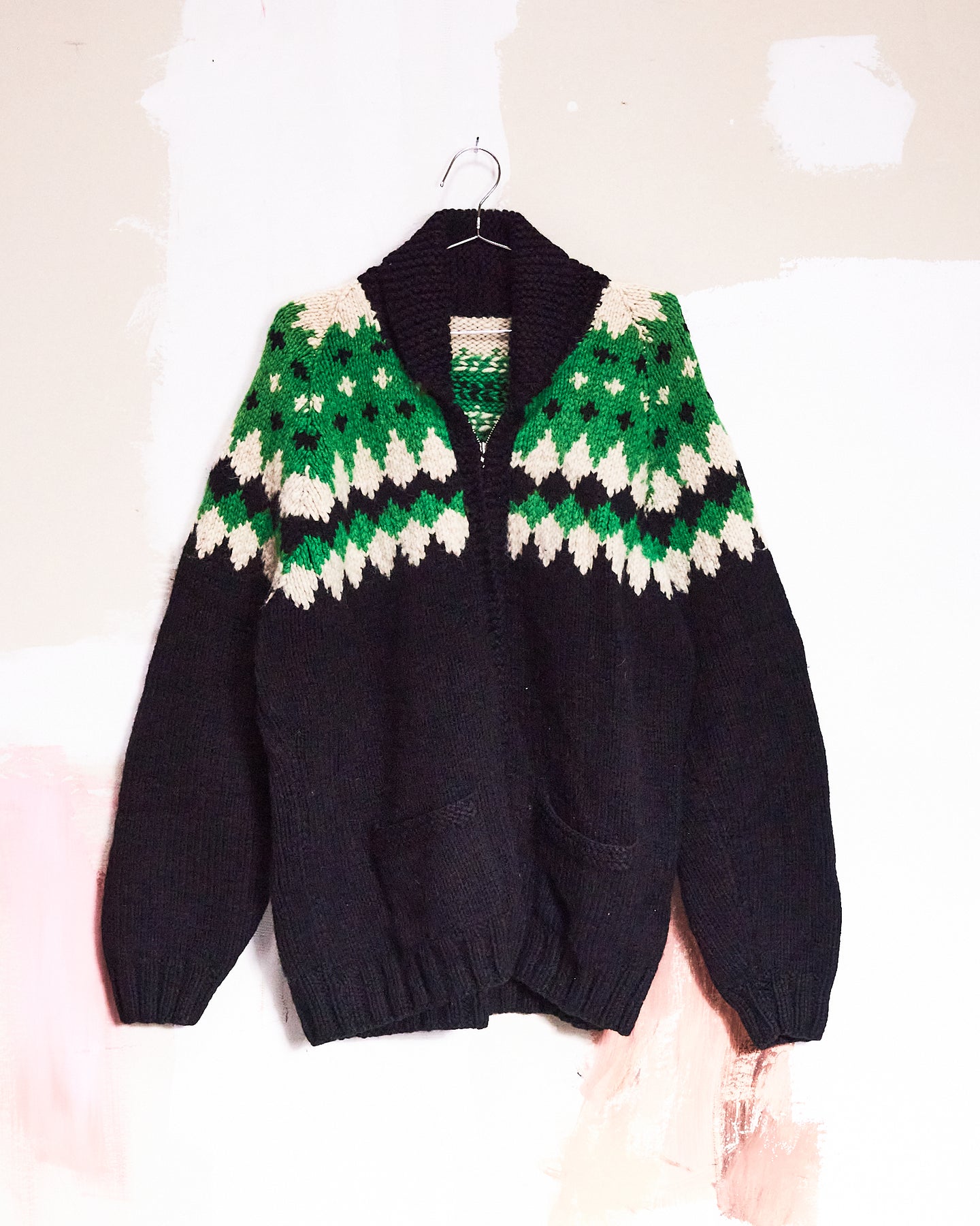 1960s/70s Black & Green Curling Sweater