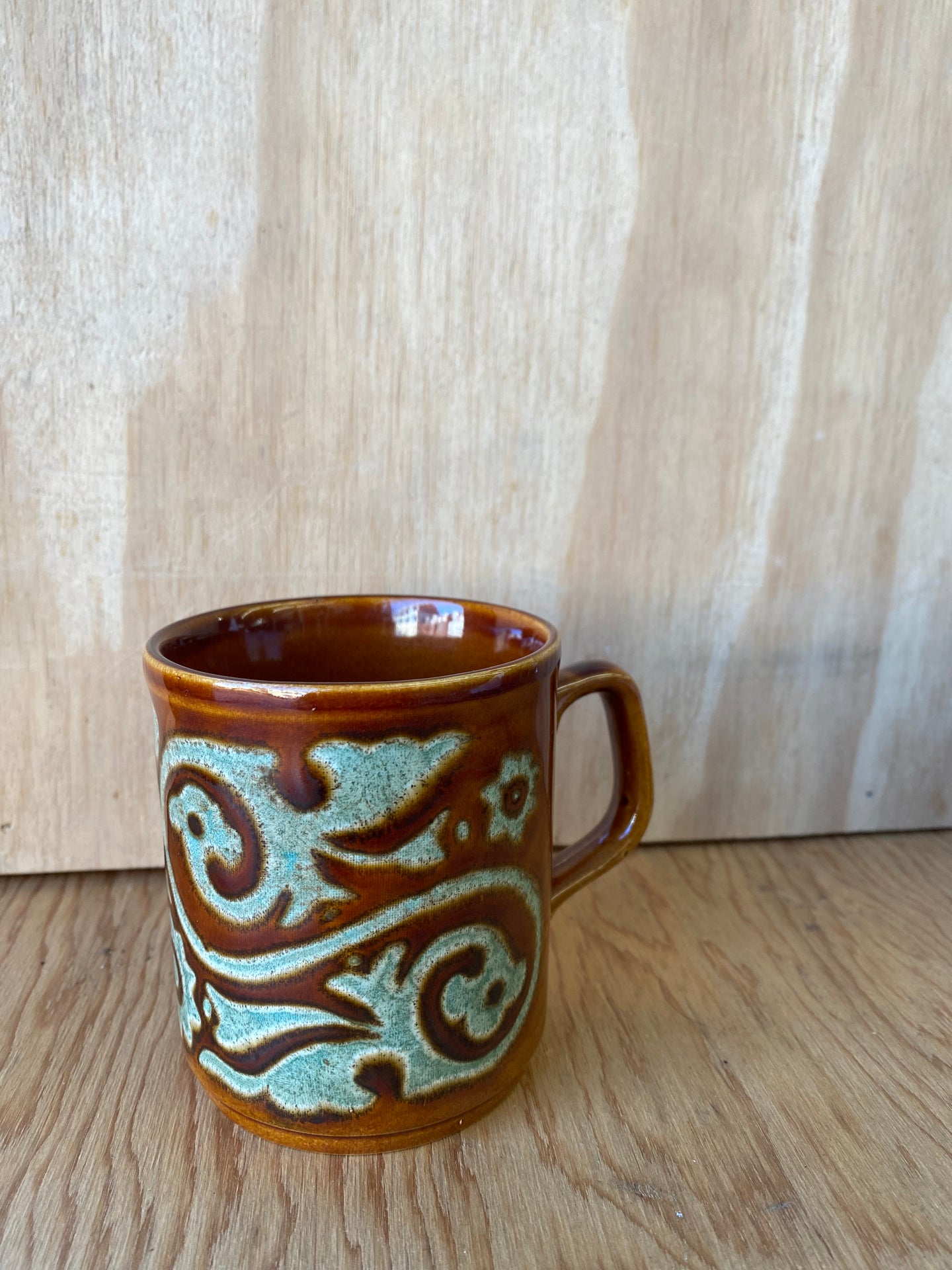 Brown and Blue Floral Mug