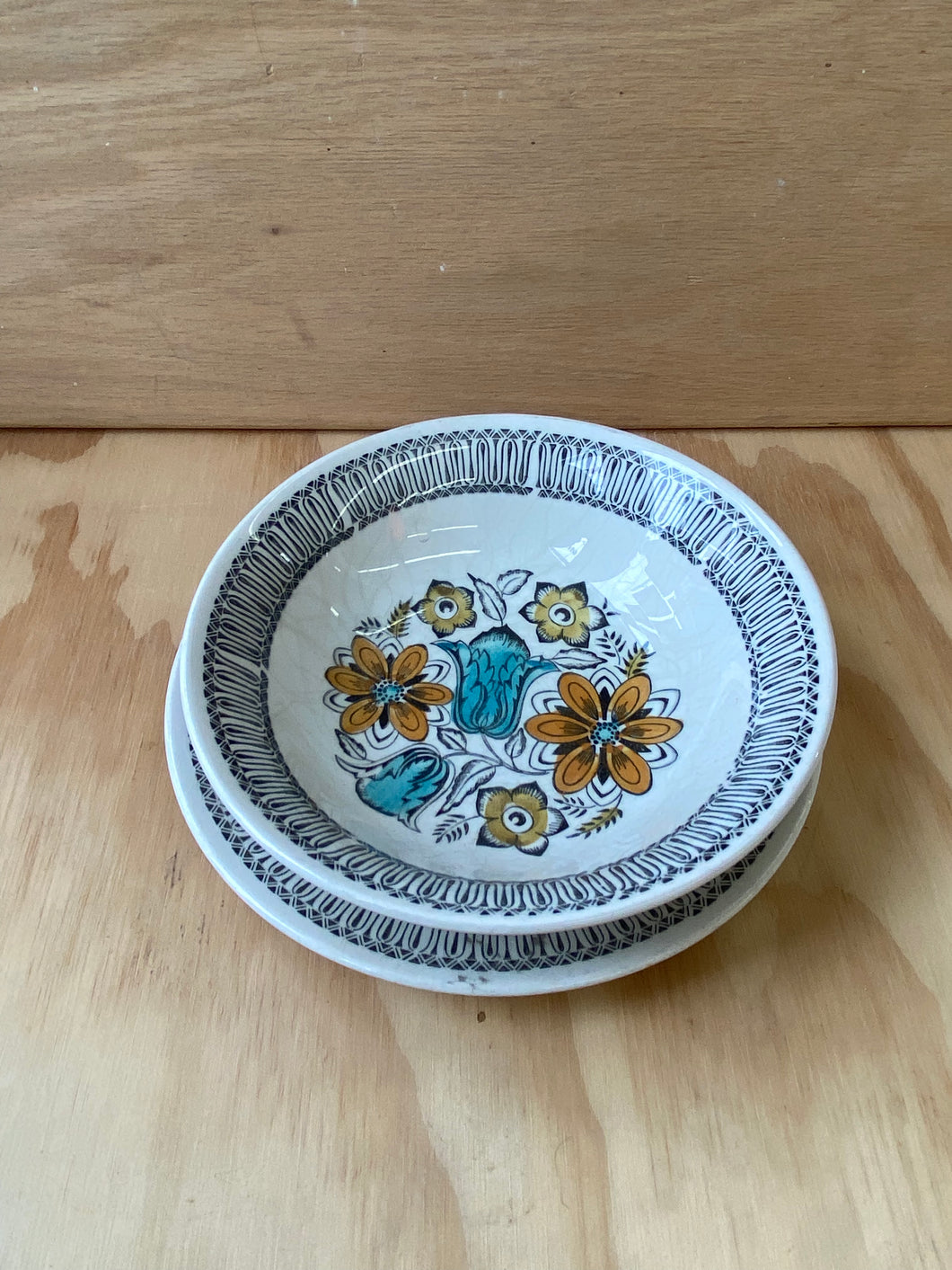 1960s Handpainted Floral Bowl and Plate Set