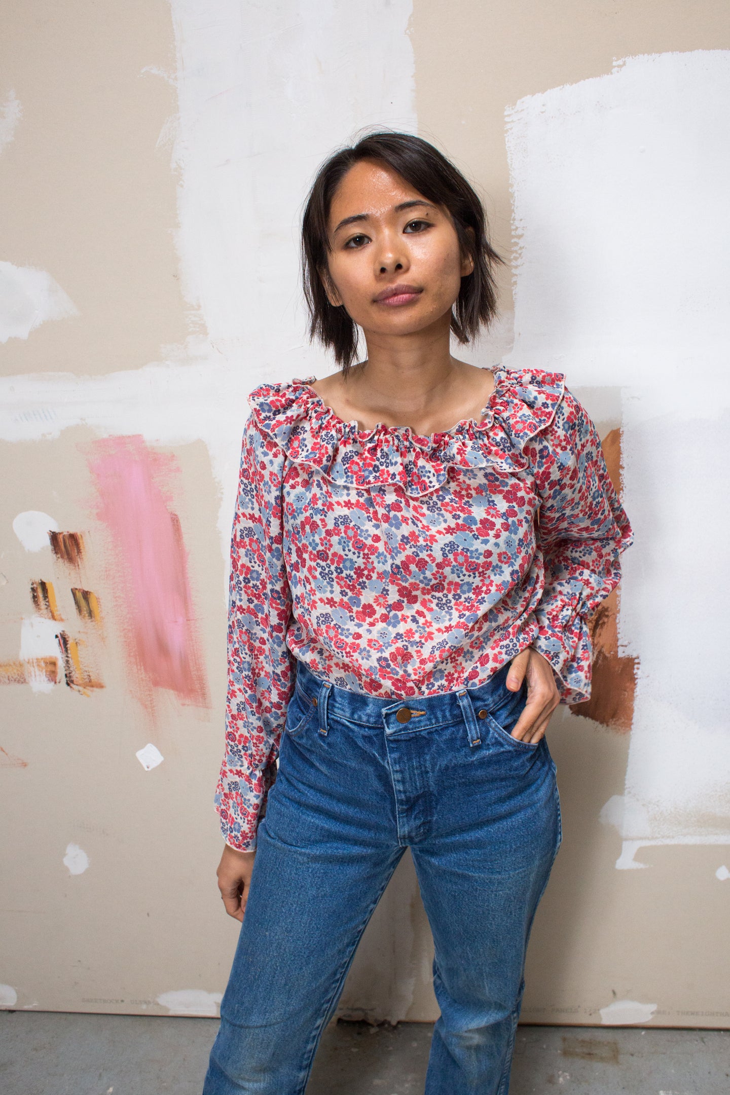 1980s Ruffled Collar Chiffon Blouse