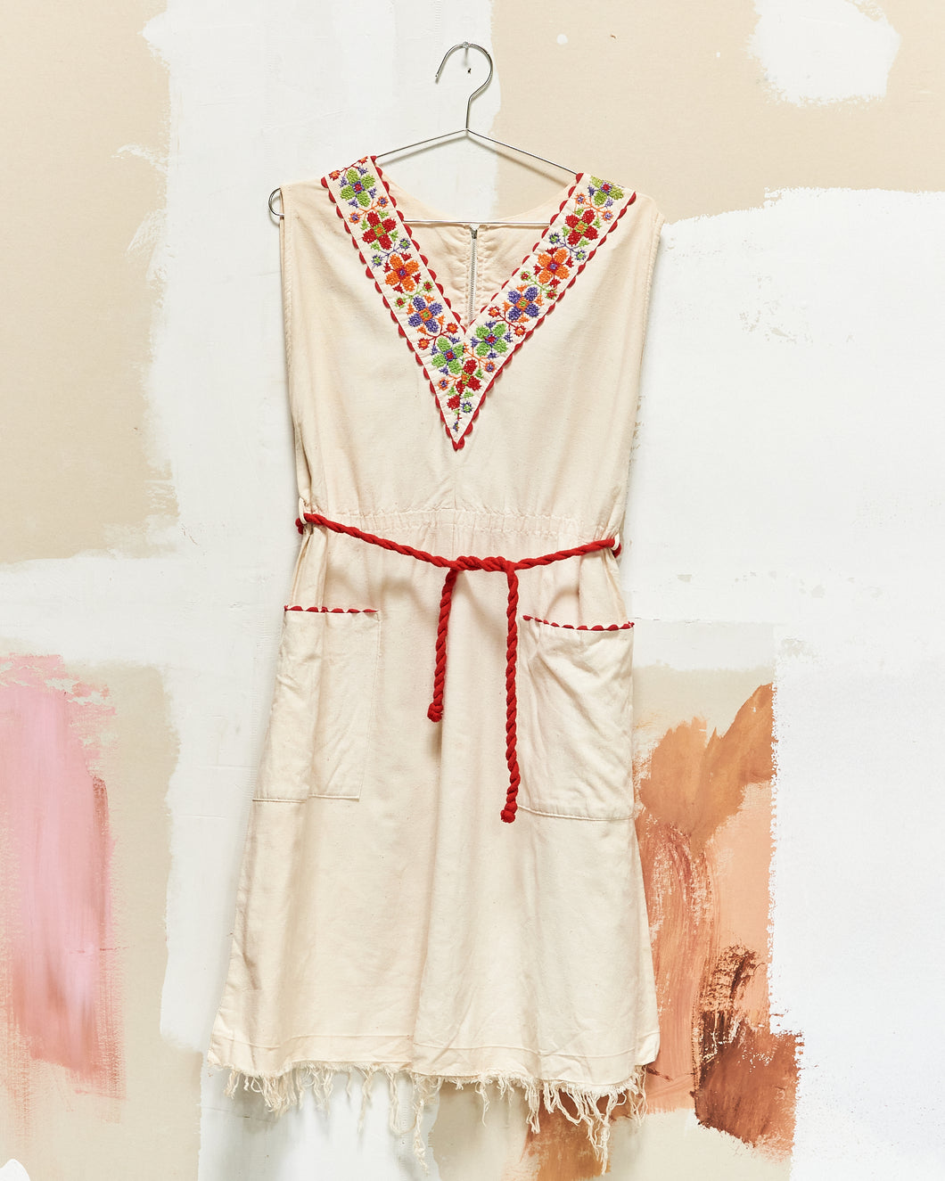 1950s/60s Embroidered Linen Folk Dress
