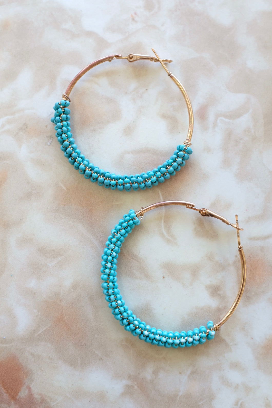Turquoise Half Wire Wrapped Hoops