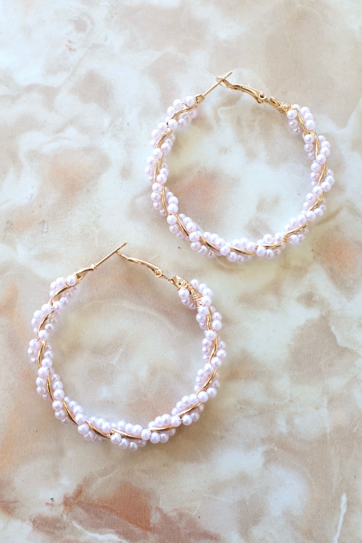 Pearl Beads Wire Wrapped Hoops