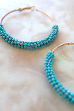 Load image into Gallery viewer, Turquoise Half Wire Wrapped Hoops
